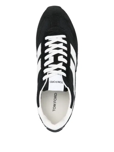 Tom Ford Suede Sneakers With Contrast Panels And Flat Sole In Black