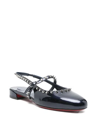 Christian Louboutin Black Patent Leather Sweet Janispikes Flat Ballerinas