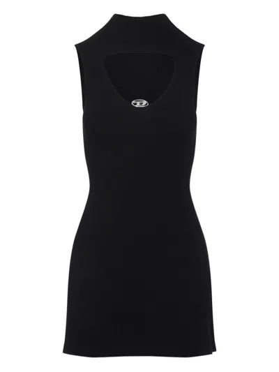 Diesel Women Wool Cut-out Mini Dress In Black