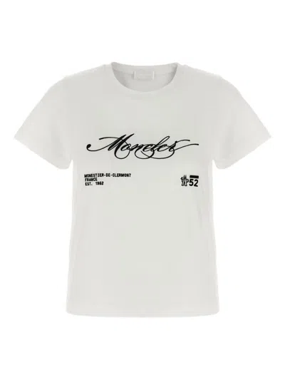 Moncler Cotton T Shirt With Embroidered Cursive Logo In White