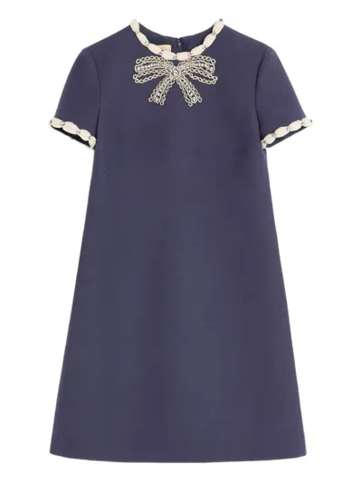 Valentino Garavani Wool And Silk Embroidered Dress In Blue