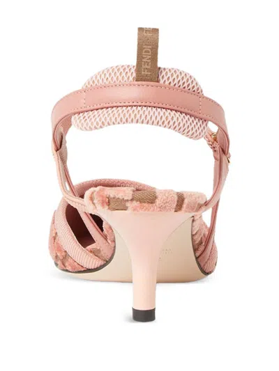 Fendi Pink Ff Velvet Colibrì Lite Slingback In Brown