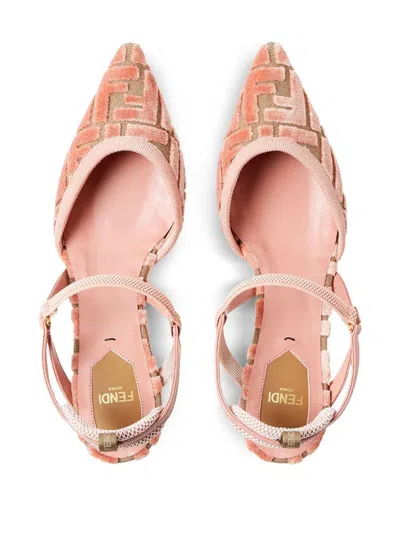 Fendi Pink Ff Velvet Colibrì Lite Slingback In Brown