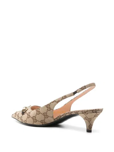 Gucci Gg Supreme Slingback Pumps In Neutral