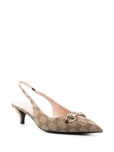 Gucci Gg Supreme Slingback Pumps In Neutral