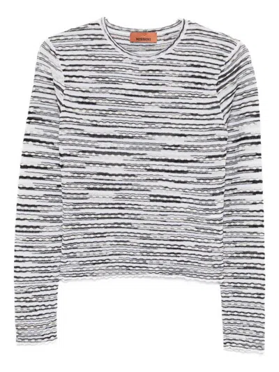 Missoni Striped Lightweight Crew Neck Knit Sweater In Black