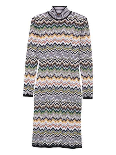 Missoni Midi Dress With Chevron Design And Long Sleeves In Brown