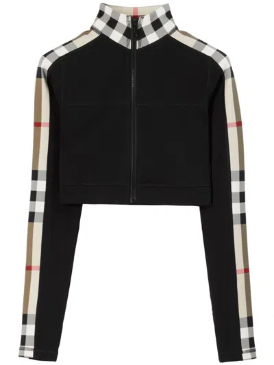 Burberry Check Motif Cropped Sweatshirt In Black