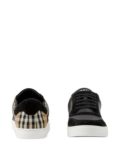 Burberry Men Black Leather And Fabric Sneakers In Multi