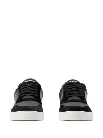 Burberry Men Black Leather And Fabric Sneakers In Multi