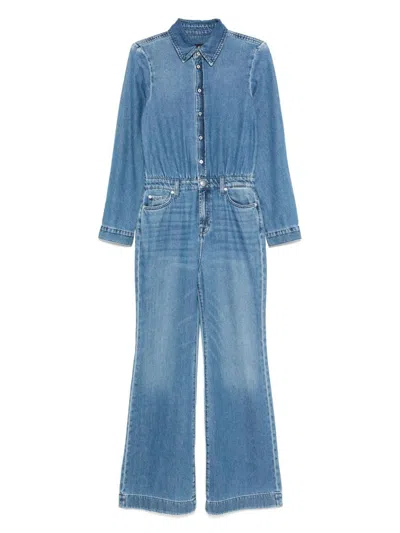 7 For All Mankind Long-sleeved Denim Jumpsuit In Blue
