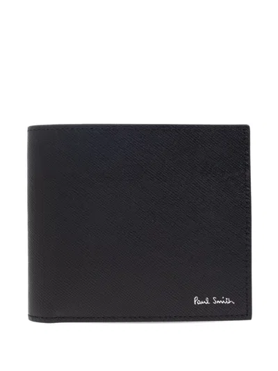 Paul Smith Textured Leather Bifold Wallet With Embossed Signature In Black