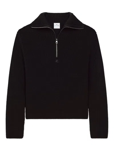 Courrèges Half-zip Sweater With Logo Patch In Black