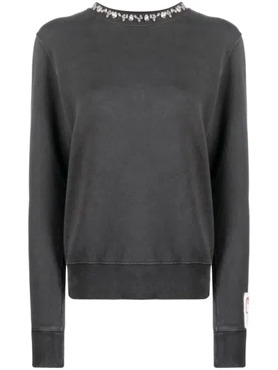 Golden Goose Relaxed Fit Long Sleeve Black Sweatshirt With Decorative Detail In Gray