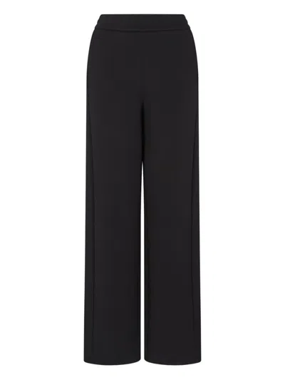 Emporio Armani High-rise Wide-leg Cotton-blend Trousers In Black