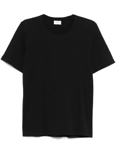 Saint Laurent Cassandre Embroidery Cotton T-shirt In Black