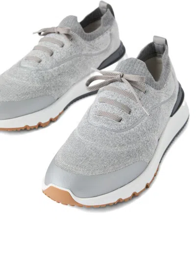 Brunello Cucinelli Techno Cotton Knit Runners With Heat Tape In Gray