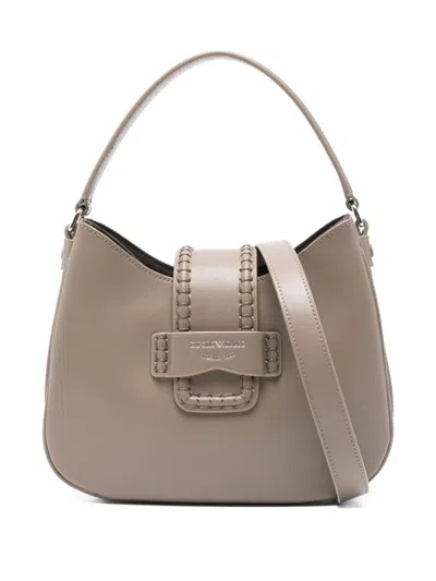Emporio Armani Small Leather Shoulder Bag In Neutral