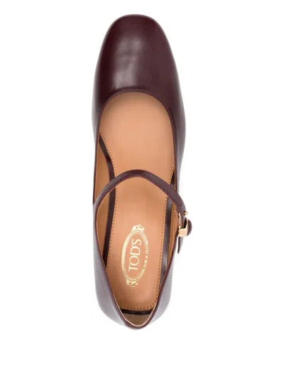 Tod's Mary Jane Leather Pumps In Burgundy