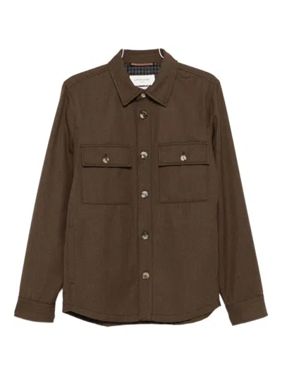 Jacob Cohen Wool Shirt Jacket With Long Sleeves And Collar In Brown