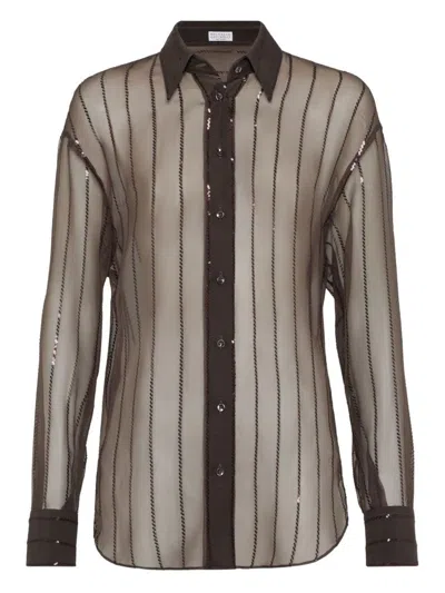 Brunello Cucinelli Silk Shirt In Brown