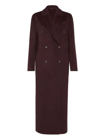 Brunello Cucinelli Hand-crafted Coat In Cashmere Double Beaver Cloth With Monili In Red