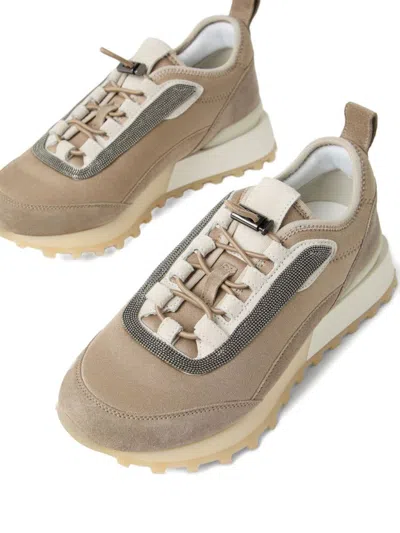 Brunello Cucinelli Chunky Sole Suede Finish Sneakers In Brown