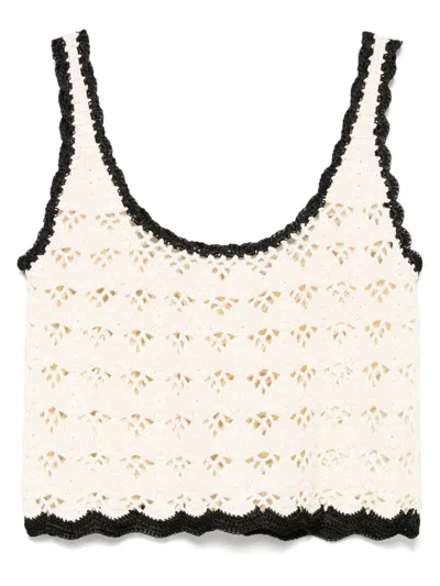 Zimmermann Rhiannon Crochet Tank Cream/black In Neutral