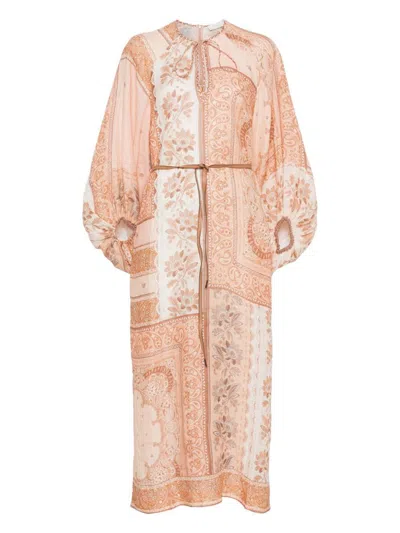 Zimmermann Printed Linen Maxi Dress In Neutral