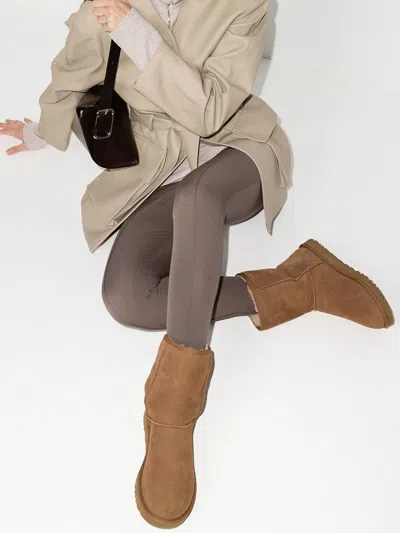 Ugg Classic Short Beige Boots With Logo Patch On The Rear And Shearling Lining In Suede Woman In Nude