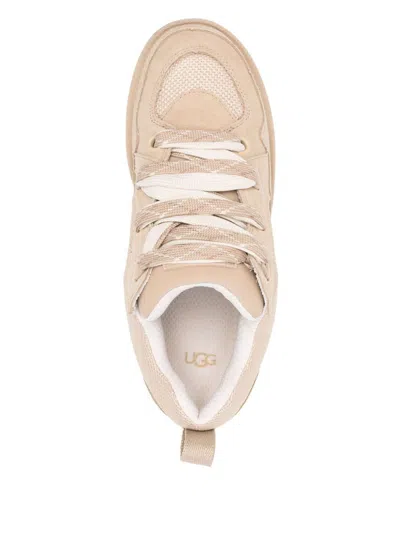 Ugg Lo Lowmel Beige Sneakers With Mesh Inserts And Logo On The Side In Suede Man In Neutral