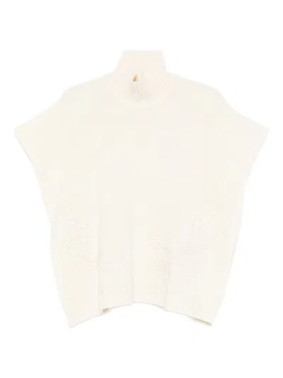Ermanno Firenze High Neck Knitwear With Embroidered Ribbed Hem In Neutral