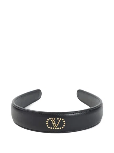 Valentino Wide Leather Hair Band With Stud Detailing In Black