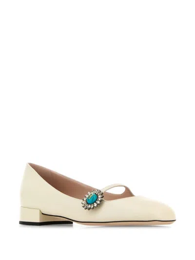 Valentino Garavani Embellished Square Toe Ballet Flats With Low Block Heel In Neutral