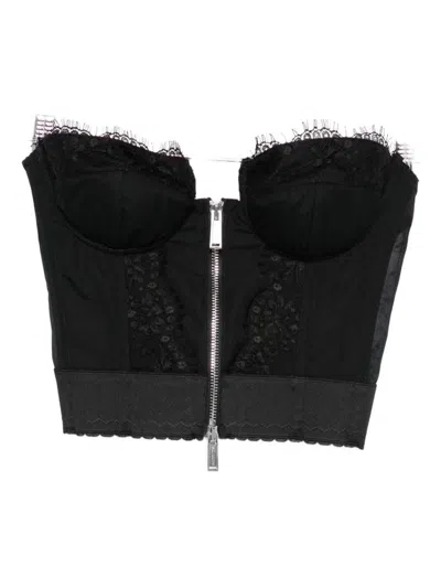 Dsquared2 Strapless Lace Cropped Corset Top In Black