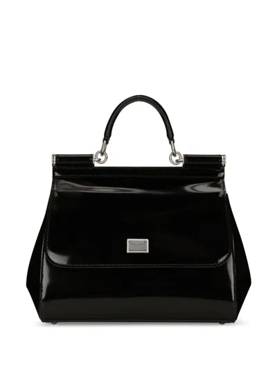 Dolce & Gabbana Sicly Large Shiny Leather Handbag In Black