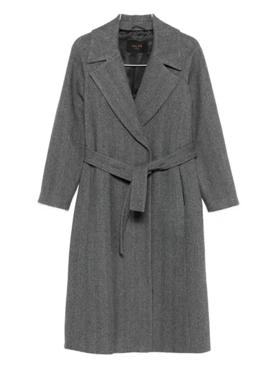 Paltò Paola Herringbone Belted Coat In Blue