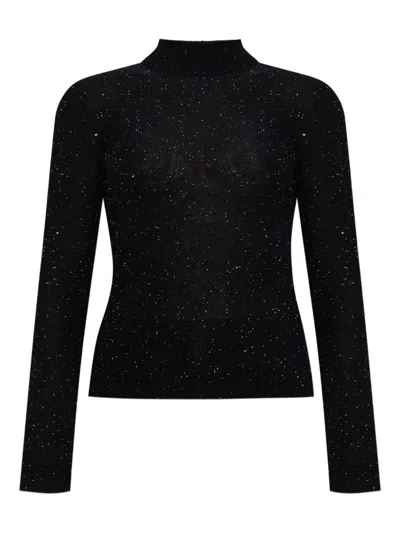 Fabiana Filippi Sparkling Finish Turtleneck Wool Sweater In Black