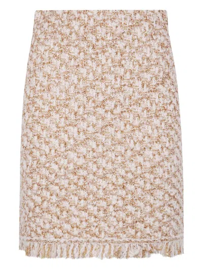 Fabiana Filippi Textured Midi Skirt With Fringe And Sequins In Nude