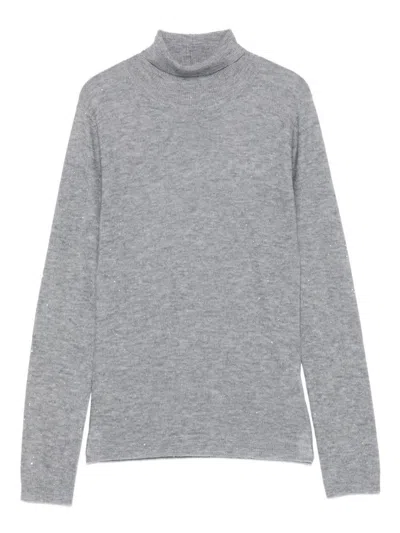 Fabiana Filippi Knitwear Turtleneck With Long Sleeves And Sequins In Gray