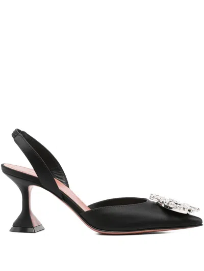 Amina Muaddi Leather Slingback Pumps Featuring Sculptural Heel In Black