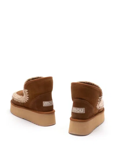 Mou Mini Eskimo Beige Ankle Boots With Logo Patch On The Rear In Leather And Suede Woman In Multi