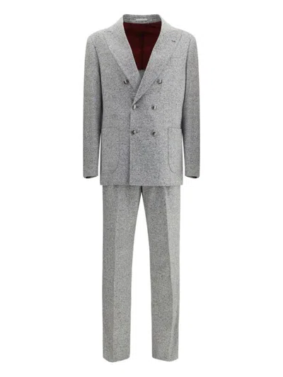 Brunello Cucinelli Tailored Suit Set Double-breasted Jacket In Gray