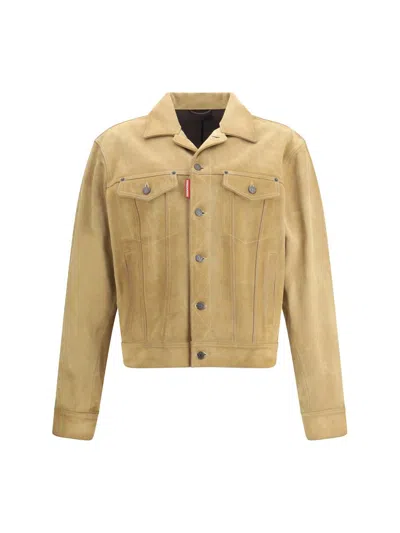 Dsquared2 Men Suede Jacket In Gold