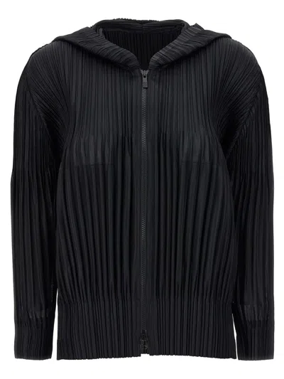 Issey Miyake Mc May Pleated Zip-front Shirt Jacket In Black