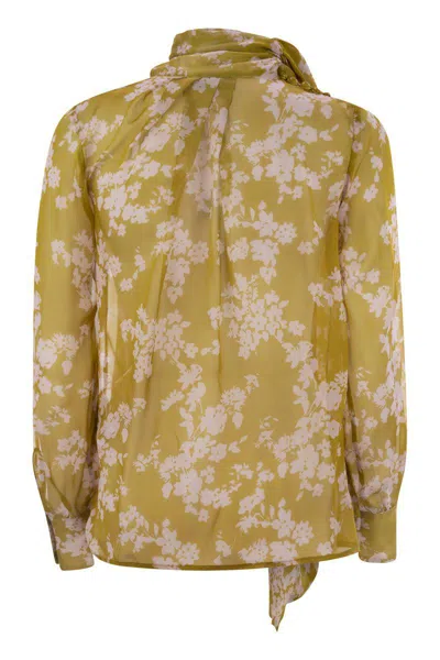 Elisabetta Franchi Printed Silk Voile Blouse In Yellow