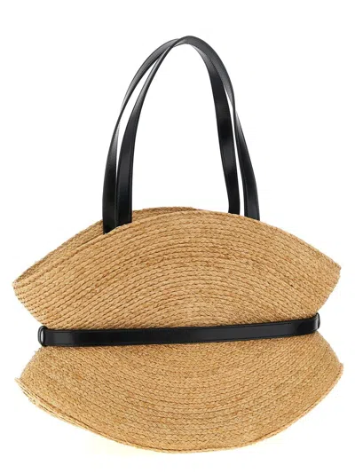 Balmain Medium Structured Shoulder Bag With Woven Texture In Neutral