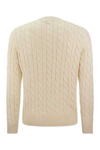 Polo Ralph Lauren Maglia In Cotone A Trecce Regular-fit Sweater In Neutral