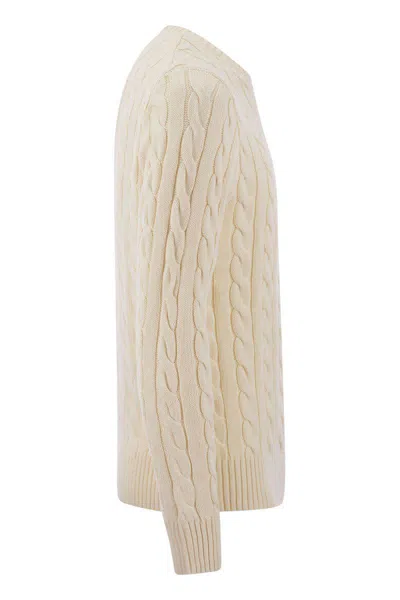 Polo Ralph Lauren Maglia In Cotone A Trecce Regular-fit Sweater In Neutral