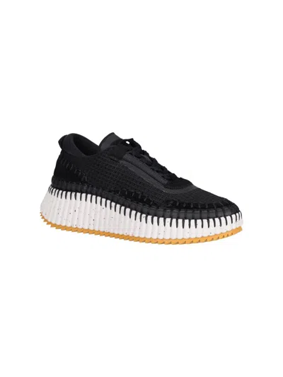 Chloé Fabric Sneakers With Suede Profiles In Black